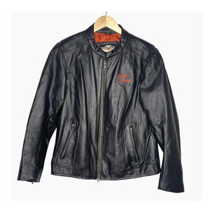 Harley Davidson XL Heavy Leather Motorcycle Jacket $450 Logo Riding Moto Black